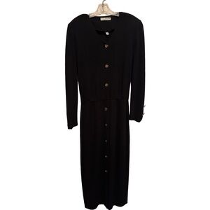 Vintage St. John Collection By Marie Gray Santana Black Long Sleeve Midi Dress